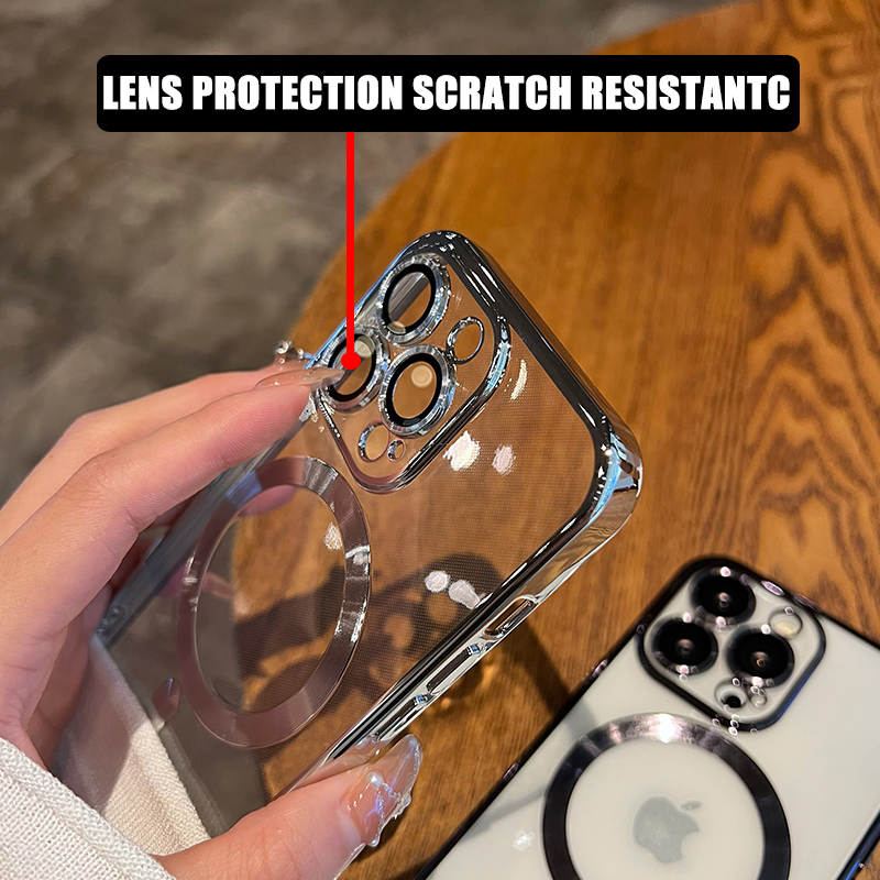 Voor for Magsafe Luxe Plating Clear Magnetic Case Voor iPhone 15 14 11 13 12 Pro Max Plus Zachte Hoezen Camera Cover Telefoon Accessoires