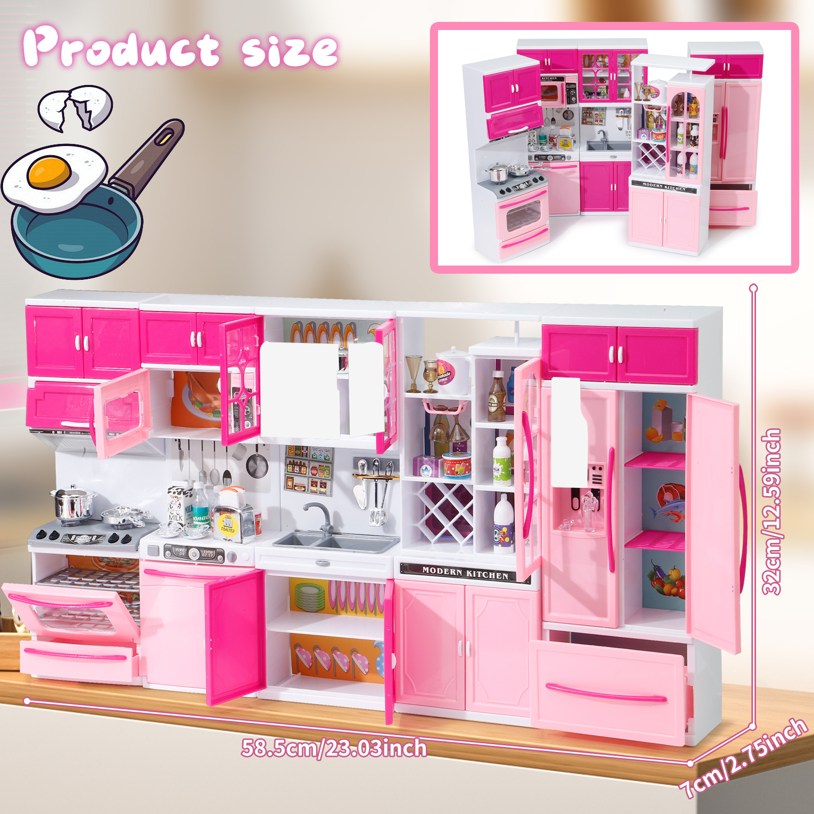 Pink Kitchen Combo Rollenspiel 5-teiliges Spielzeugset mit Lichtern und Geräuschen, für Mädchen, Weihnachten/Halloween/Thanksgiving/Neujahr