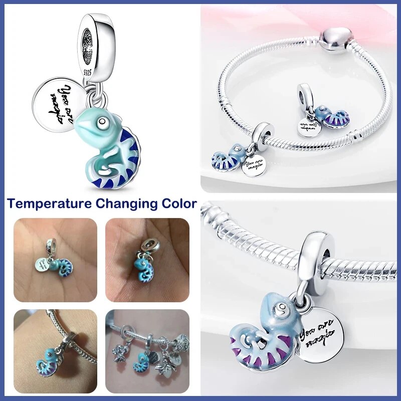 Fits Pandora 925 Original Bracelets Chameleon Luminous Firefly Butterfly Silver 925 Charms Beads Fine DIY Jewelry Making Gift