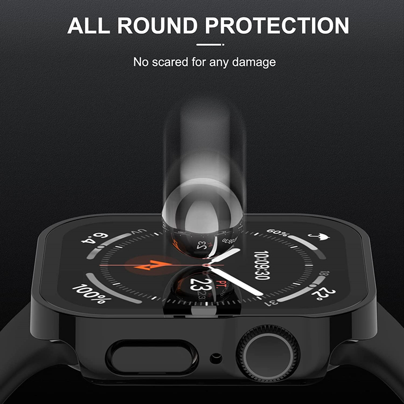 Vidrio + funda para Apple Watch 42 46mm 45mm 41mm 49mm 44mm 40mm borde recto Protector de pantalla funda iWatch SE 6 7 8 9 10 Ultra