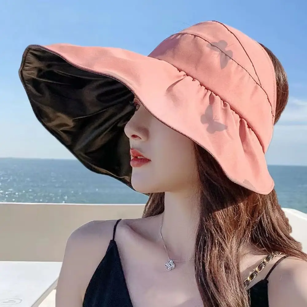 Protección UV visera grande sombrero para el sol tapa vacía ala ancha gorra de sol de verano resistente al calor plegable protector solar sombrero de cubo playa