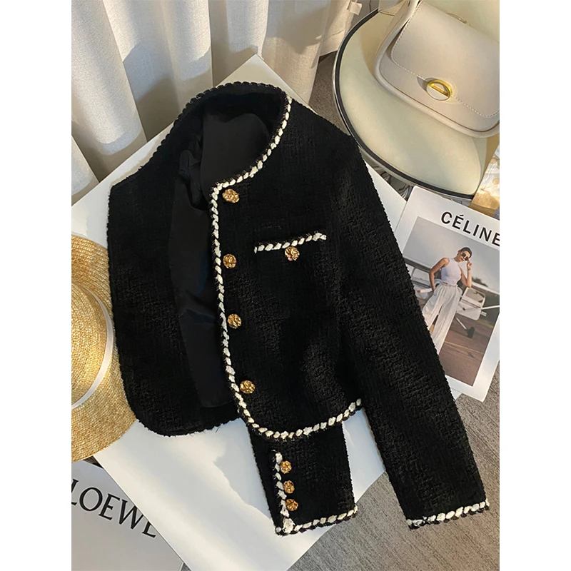 Mexzt vintage tweed jaqueta feminina elegante recortado casaco acolchoado commute preto blazer inverno senhoras coreano curto outerwear topos novo