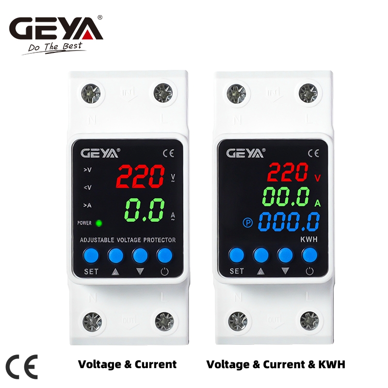 GEYA GPS6 Din-рейка, регулируемое устройство защиты от перенапряжения и пониженного напряжения 40A 63A 80A 220VAC, защита от напряжения с цифровым дисплеем