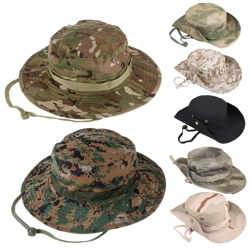 Sombreros Boonie tácticos de camuflaje para acampar, cubo para escalar, sombrero de francotirador para hombres, gorra para pesca al aire libre, senderismo, gorras Boonie protectoras solares