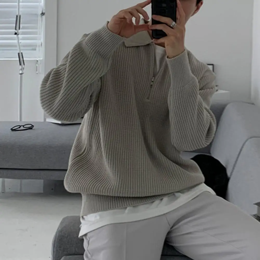 เสื้อกันหนาวผู้ชายผู้ชายฤดูใบไม้ร่วงฤดูหนาวเสื้อกันหนาวถักซิปPullover Soft Warmความยาวกลางเสื้อลําลองสําหรับชายน้ําหนักเบาผู้ชาย