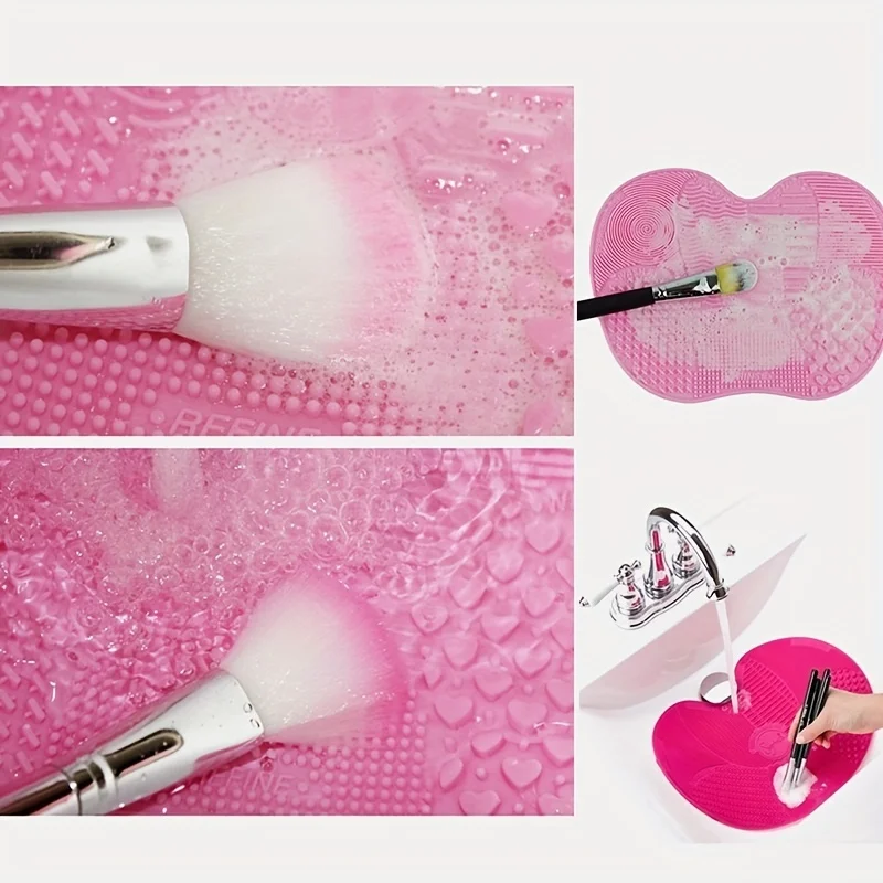Apple-Shaped Brush SiliconeScrubbing Pad with Suction Cup Secure Hold, Beauty Tool for Gentle Makeup Brush Cleaning, Reusable