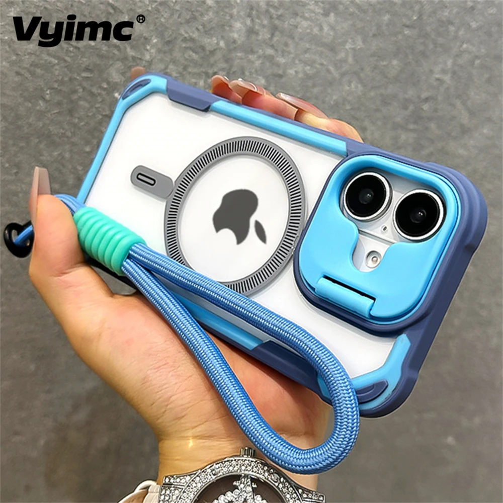 Чехол Armor Candy Color Clash для телефона Magsafe для iPhone 11, 15, 14, 13, 12, 16 Pro Max Plus, подставка с ремешком на запястье, задняя крышка телефона