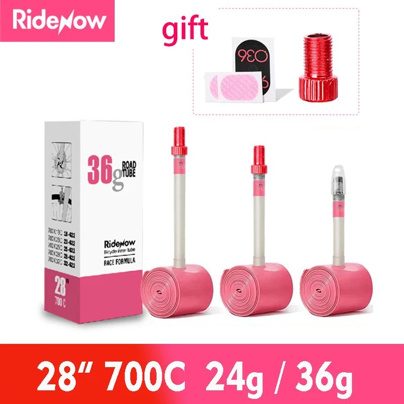 RideNow-tubo interior ultraligero para bicicleta de carretera, 700c, TPU, válvula francesa, convertidor Schrader
