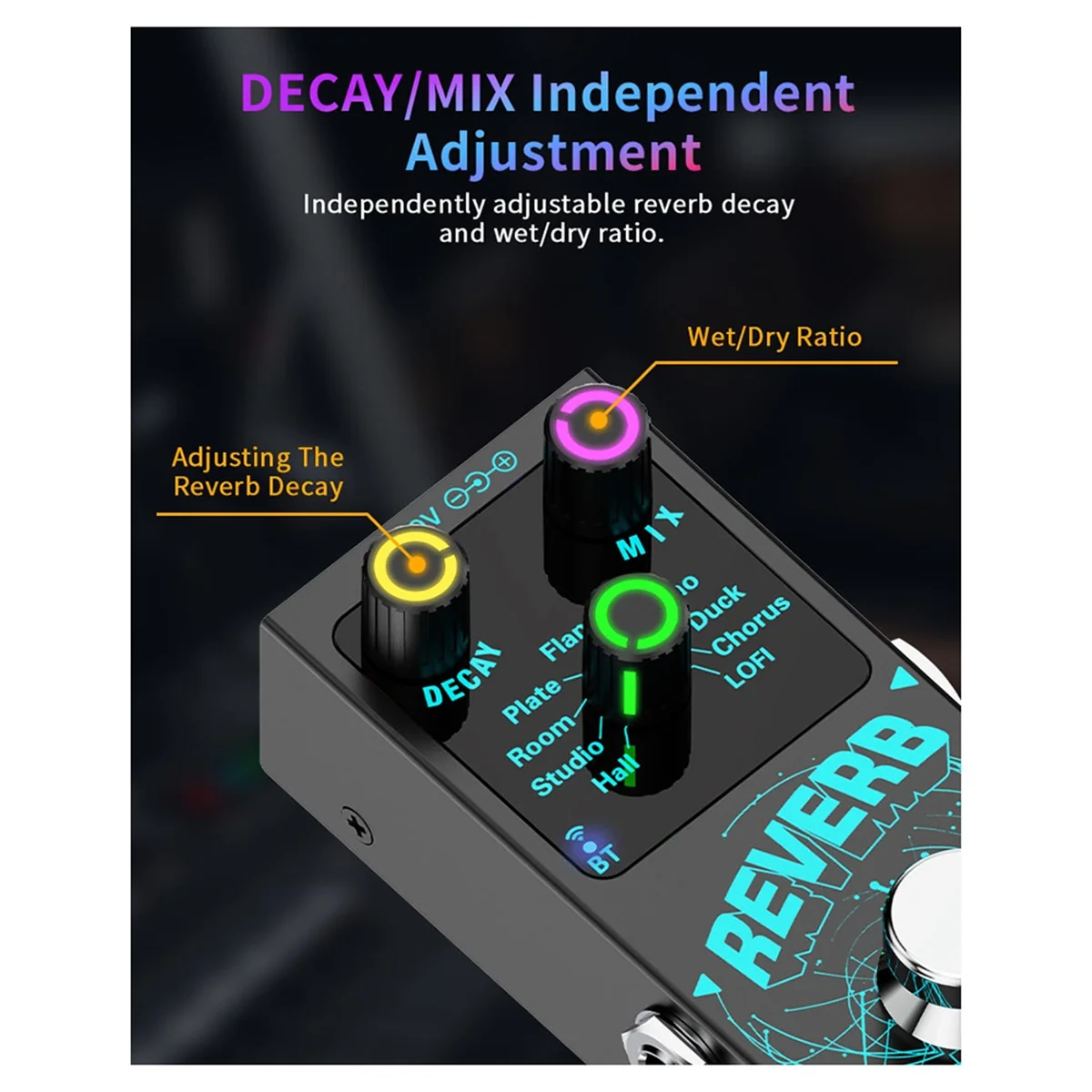 BABQ Nuovo Bluetooth 5.4 Effetti Reverb per Chitarra Effetti Reverb Single-Block Reverb Effector Reverb Luce Visiva Colorata