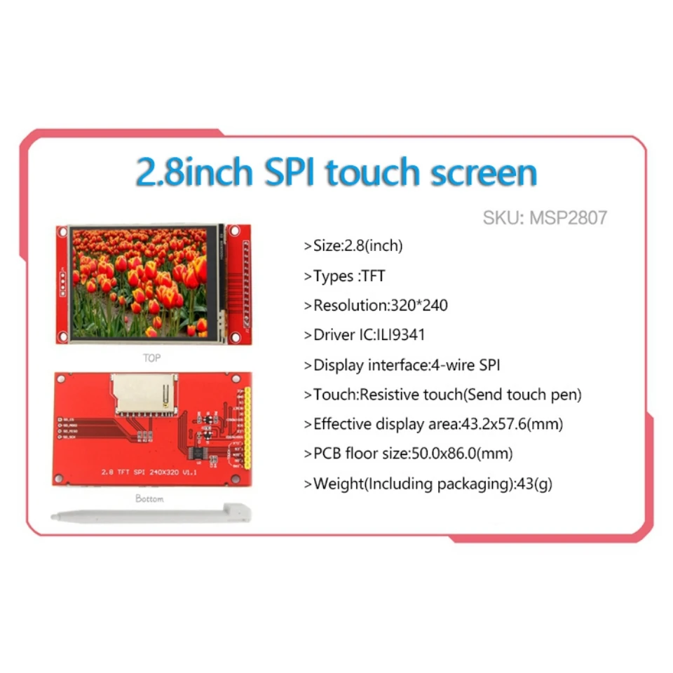 1 peça porta serial spi seriesctouch 2.2/2.4/2.8/3.2/3.5/4.0 Polegada módulo de tela lcd tft para placa de desenvolvimento stm32 arduino