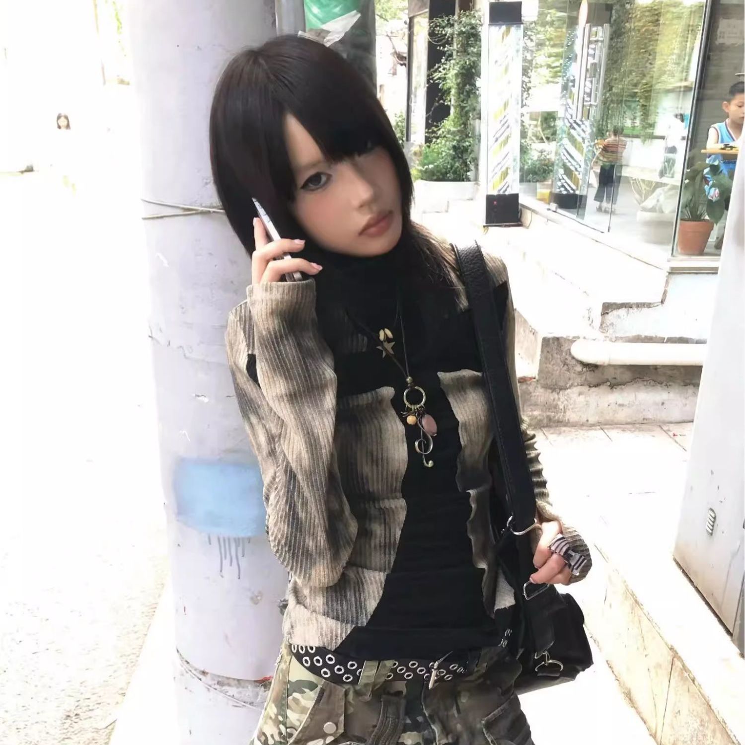 Genayooa ヴィンテージ Tシャツ女性パッチワーク長袖スキニー Tシャツトップスストリート Y2k 美的グランジトップスタイダイ Tシャツトップス 2000s