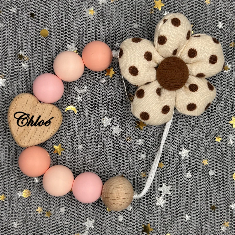 Custom Name Beech Clip Choose Font Personalized Baby Pacifier Chain Silicone Bead Dummy Nipple Holder Teether Chain Newborn Gift