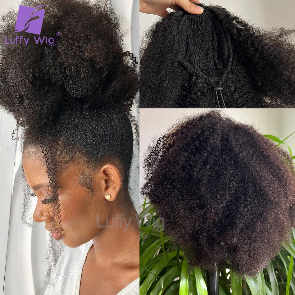 Cordão rabo de cavalo cabelo humano 4c afro kinky encaracolado rabos de cavalo real mongol remy cabelo rabo de cavalo clipe em extensões pacotes 120g