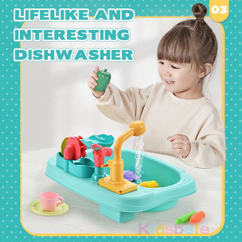 Jouets d'évier de cuisine pour enfants, lave-vaisselle électrique, jouet de jeu avec eau courante, jeu de simulation de nourriture, jouet de pêche, jeu de rôle pour filles