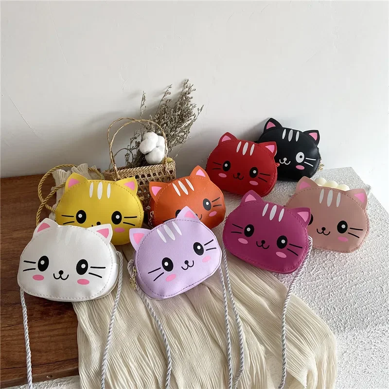 Mini bolsos de princesa a la moda para niños, bolsos de hombro tipo bandolera pequeños de cuero PU para niñas, monedero con bonito gato para niños