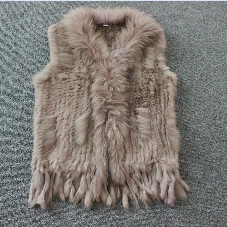 Neue Echte damen Echte Gestrickte Kaninchen Fell Weste Mit Waschbären Pelz Trimmen Weste Winter Pelz Jacke harppihop pelz
