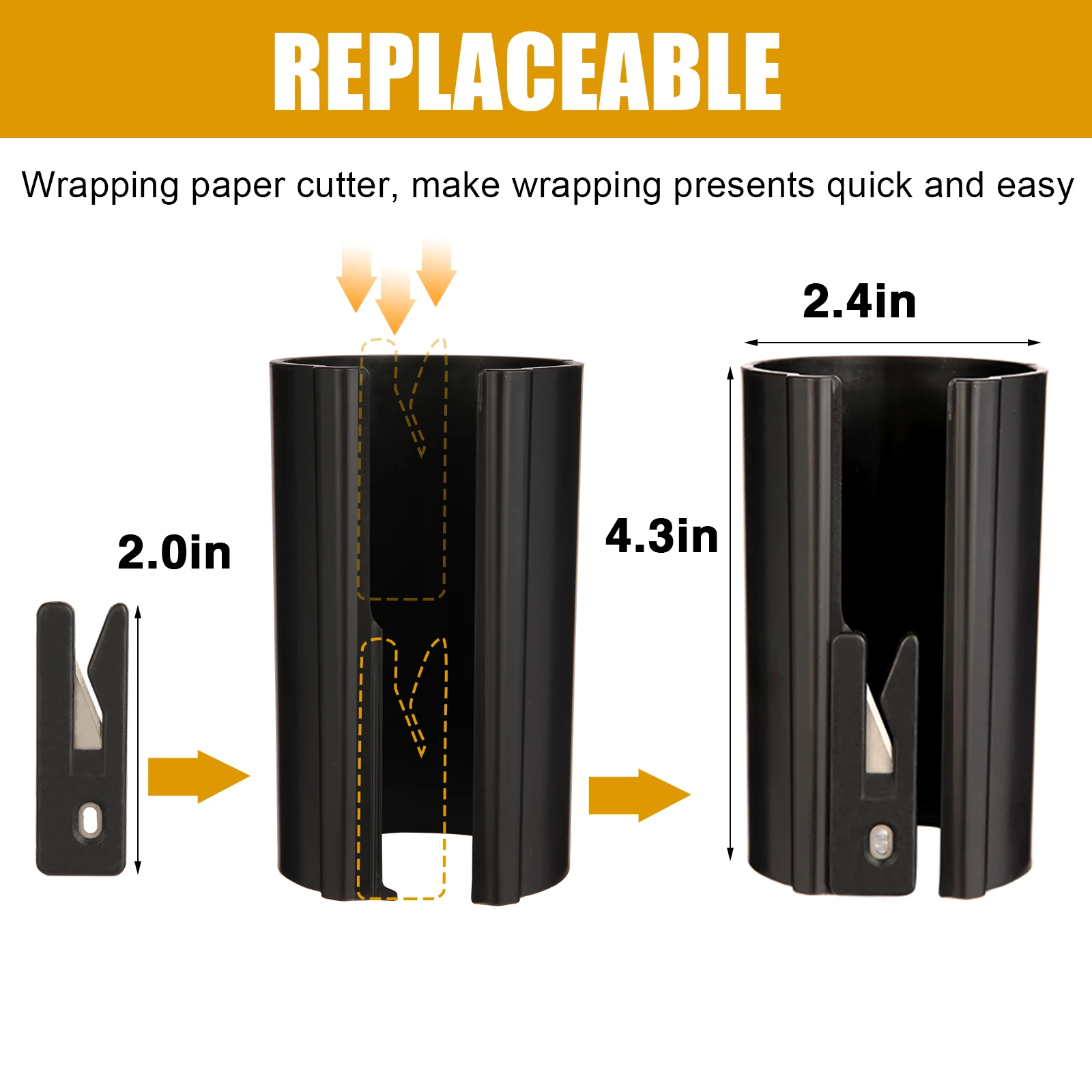 HORN verschiebbarer Geschenkpapier-Schneider – leicht zu schleifender Geschenkpapier-Trimmer für Weihnachten und Geburtstage, langlebiges ABS, Orange/Schwarz