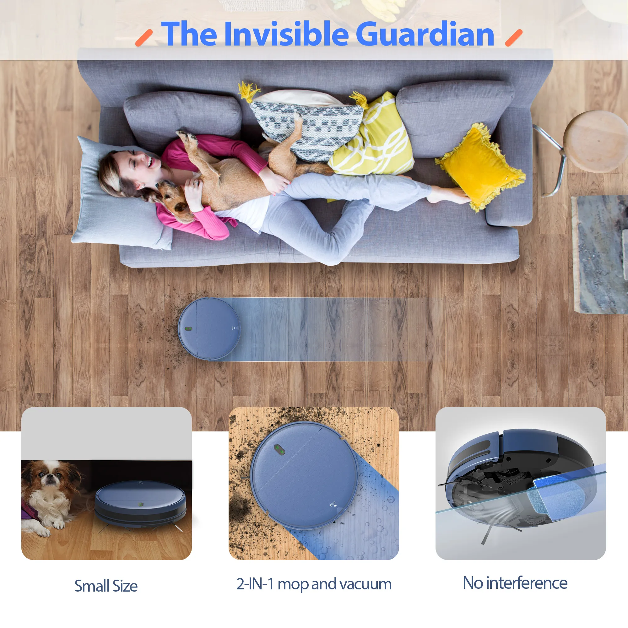 GOOVI BR151 Roboter-Staubsauger, 6000 Pa, starke Saugkraft, 2500 mAh Akku, 3-in-1-Wisch- und Kehrsauger, Smart Home-Unterstützung, WLAN