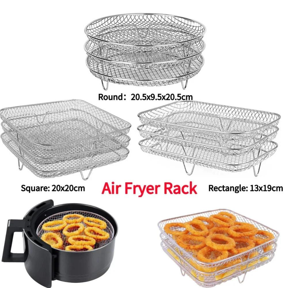 Estante para freidoras de aire de 3 capas, rejilla apilable, rejilla para asar, acero inoxidable, anticorrosión, cocina casera, horno, vaporizador, aparatos
