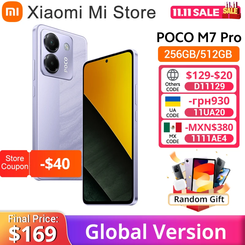POCO M7 Pro 5G Глобальная версия MTK Размер 7025-Ультра 120 Гц FHD + Уход за глазами AMOLED-дисплей Камера 50 МП Аккумулятор 5110 мАч NFC