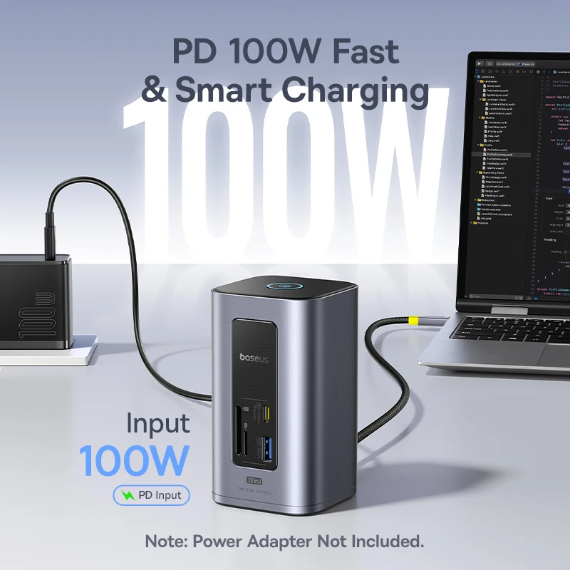 Baseus 12-in-1 USB C HUB auf HDMI 4K@60Hz Dual Display USB 3.2 Adapter mit RJ45 SD TF PD 100W Dockingstation für Windows Mac Hub