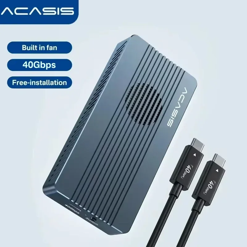 Корпус SSD Acasis 40 Гбит/с USB 4 с охлаждающим вентилятором, совместимый с TB3/4 USB 3.2 Gen 2 JHL7440 для Macbook для создания содержания для Samsung 980/990 Pro/Kingston KC 3000