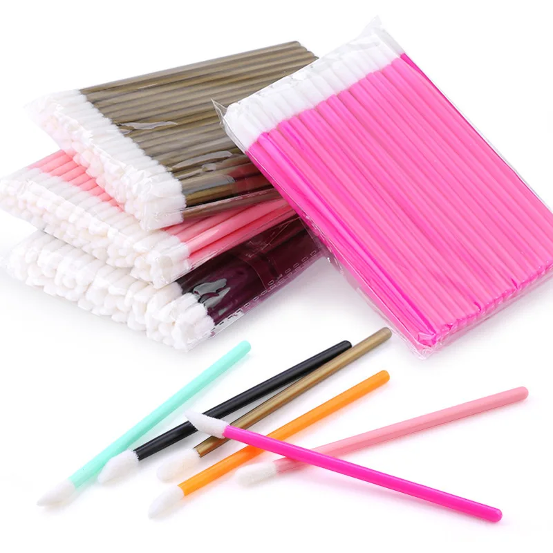 100 Uds. Pinceles desechables para labios, brocha de maquillaje, aplicador de extensión de pestañas, varitas de lápiz labial, juego de herramientas de maquillaje coloridas y cosméticas