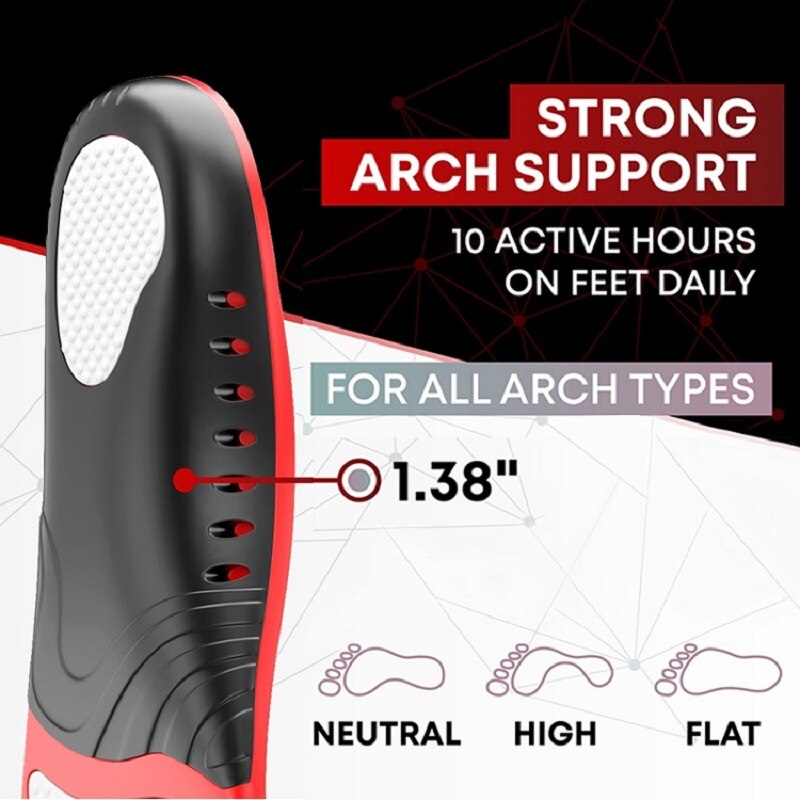 Palmilhas Ortopédicas Premium Esportivas para Pés, Gel PU, Absorção de Choque, Almofada Respirável, Suporte do Arco, Palmilha de Cuidados com a Dor