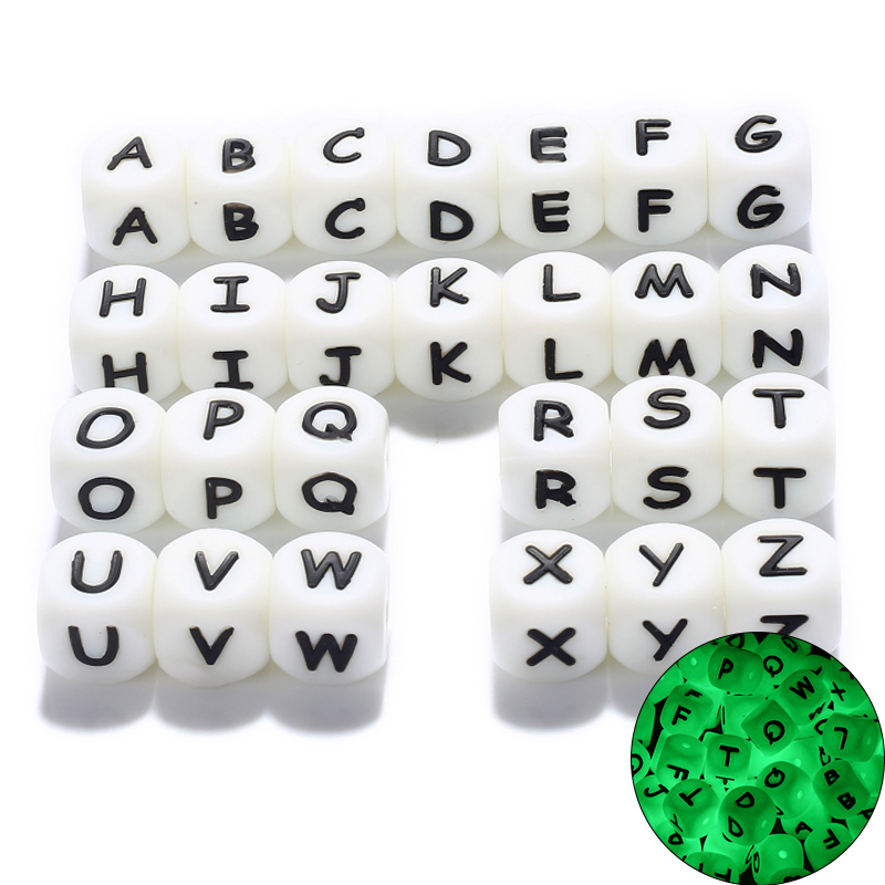 26 Uds. Cuentas de silicona con letras de 12mm, cuentas para masticar de silicona con alfabeto colorido para chupete, cadena con Clip, accesorios para mordedor, sin BPA
