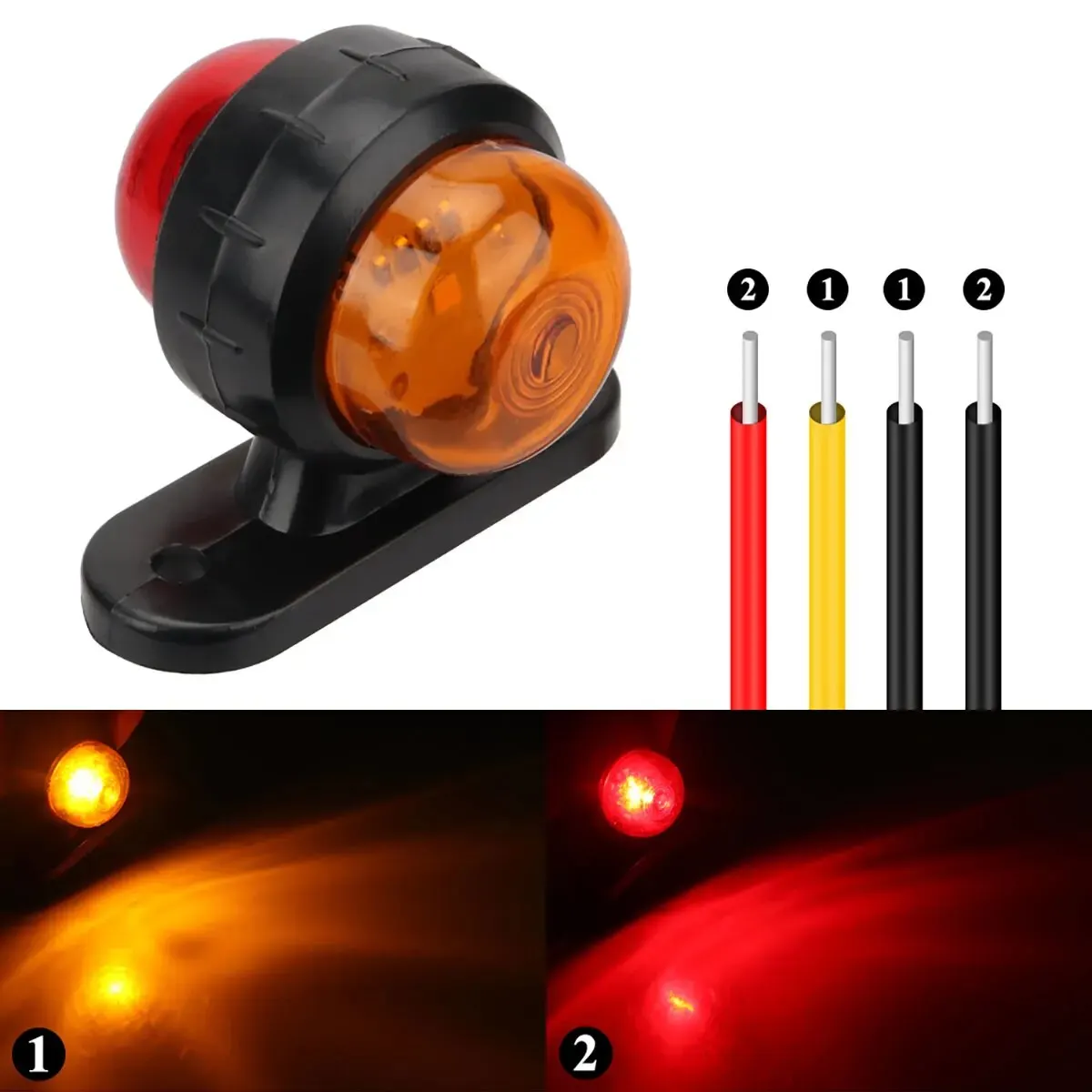 2PCS รถบรรทุกด้านข้างแสงกว้าง Dual สี 12 24V Universal สําหรับรถบรรทุกไฟเตือนความปลอดภัยไฟแสดงสถานะรถสัญญาณ LED