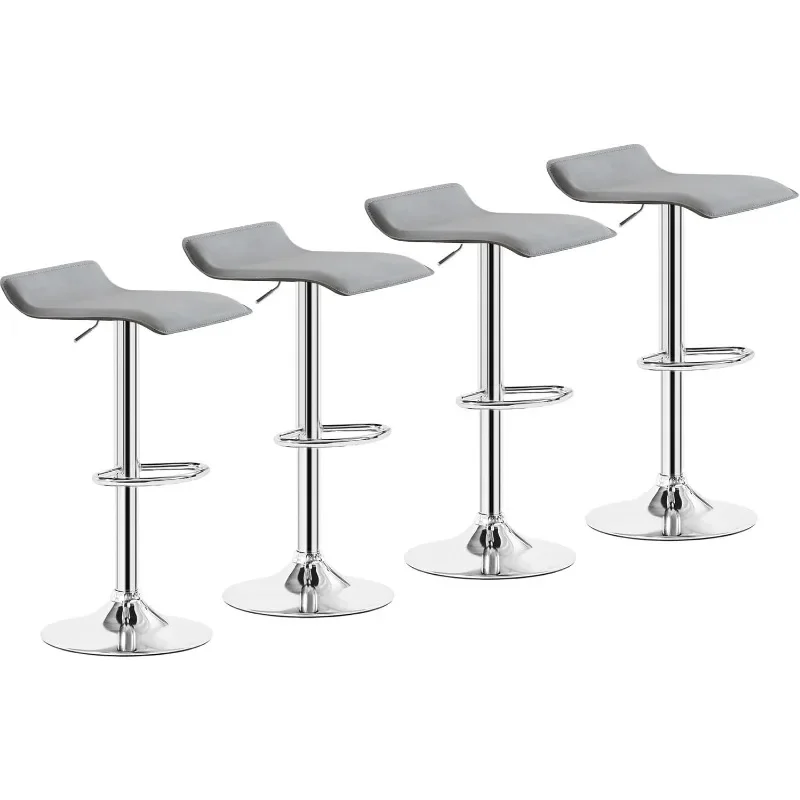 Bar Stools Set of 4, Armless Adjustable Swivel Barstools, Modern Backless Counter Height Stools for Kitchen, Island, Bar, White