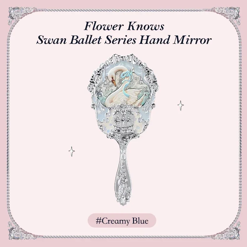 Flower Knows Swan Ballet Series Espejo de mano 3 tipos Exquisitos herramientas de maquillaje en relieve Rosa Azul Blanco