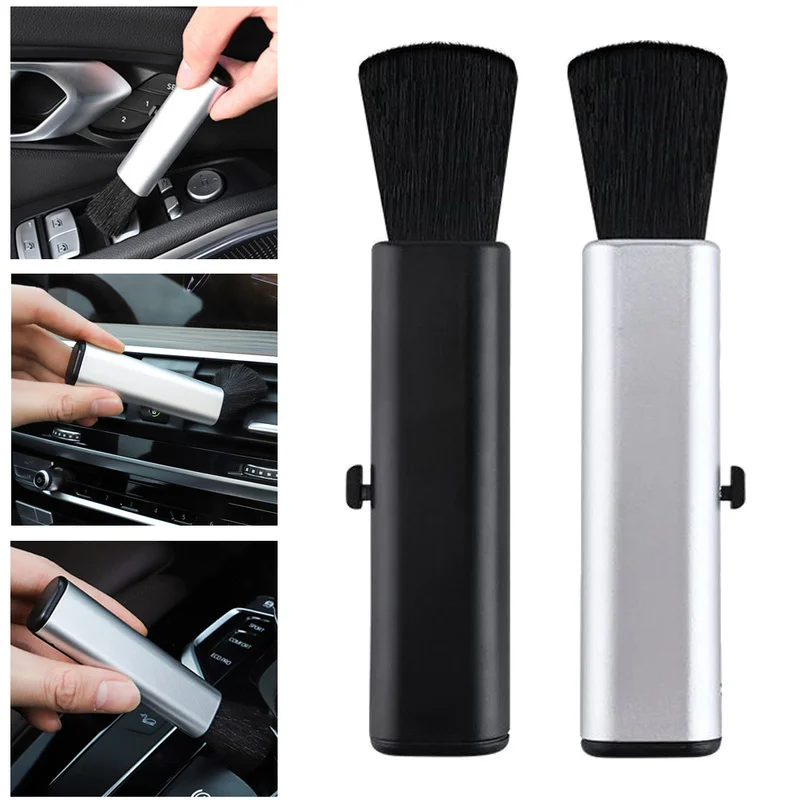 1 Uds. Cepillo de limpieza retráctil para coche, cepillo de limpieza para ordenador, aire acondicionado, teclado telescópico, mango de plástico, cepillo pequeño de lana