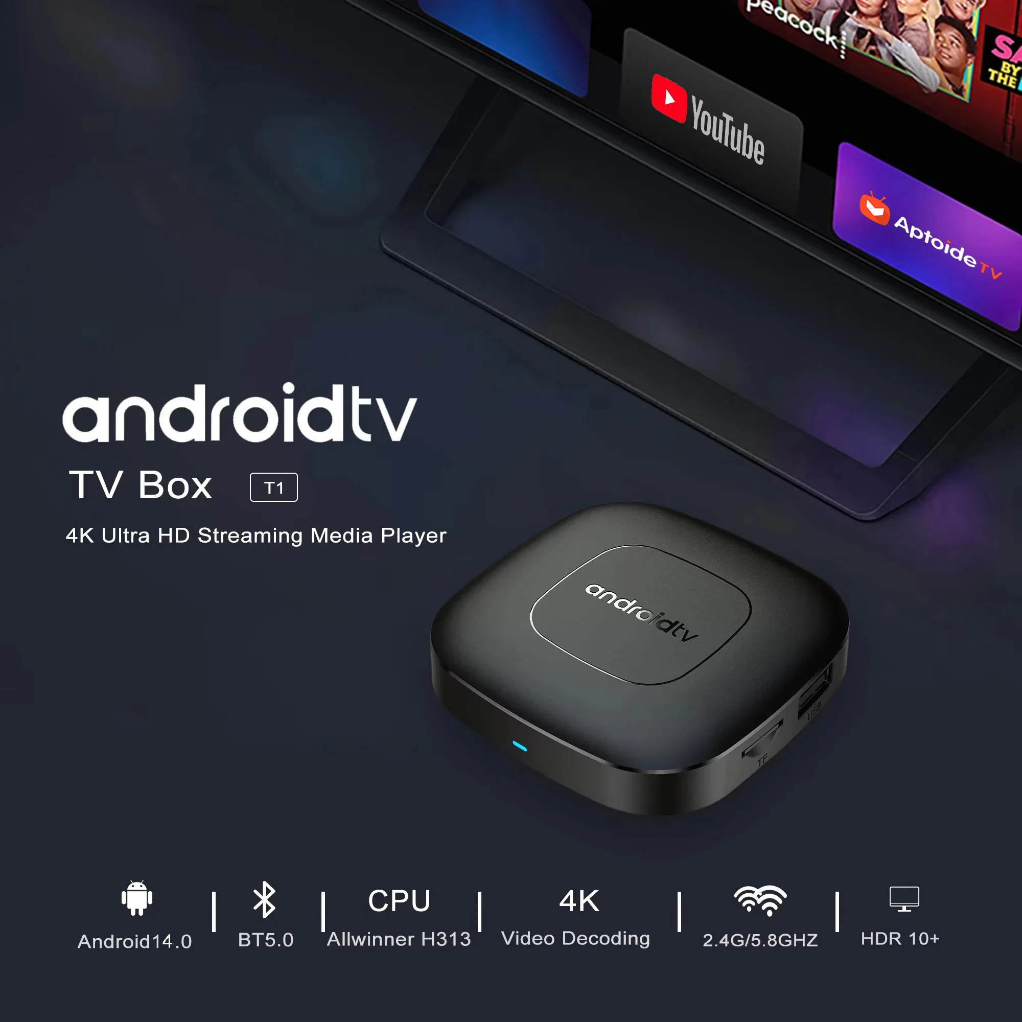 HOT 2024 Mortal T1 Smart Home Theater TV Box Bluetooth Asistente de Google Android 13 Allwinner H313 2.4G y 5G Wifi 4K HDR10 Netflix