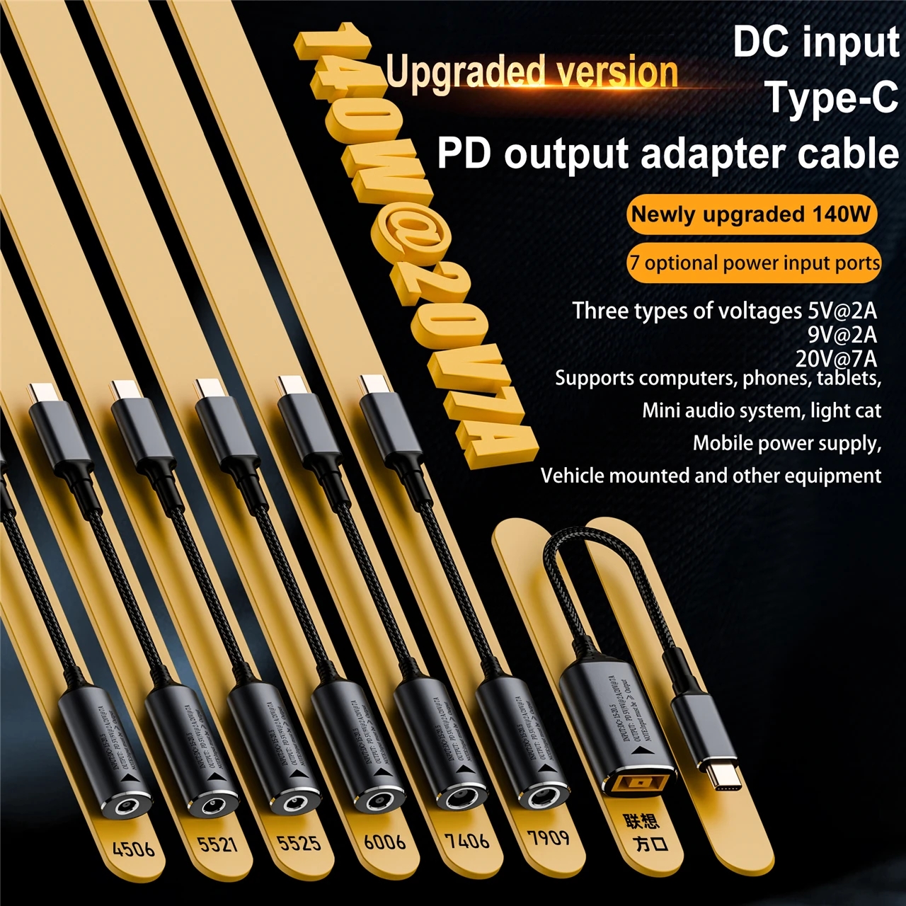 Adaptador de corriente DC hembra a USB tipo C PD, convertidor de Cable de carga rápida para Macbook, Huawei y Lenovo, 140W, 5v2A20V7A, versión mejorada