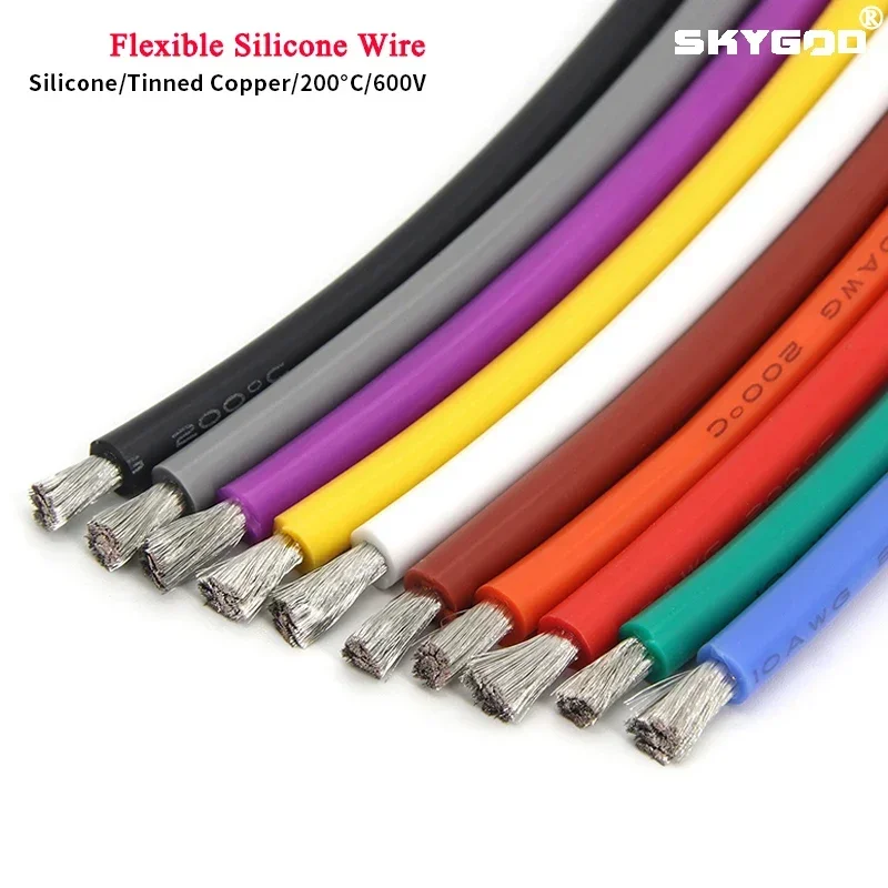 Cable de silicona suave de 1/5/10m, 26 24 22 20 18 16 14 12 10 8 6 4 2AWG, cableado automotriz para batería de coche, cables eléctricos resistentes al calor