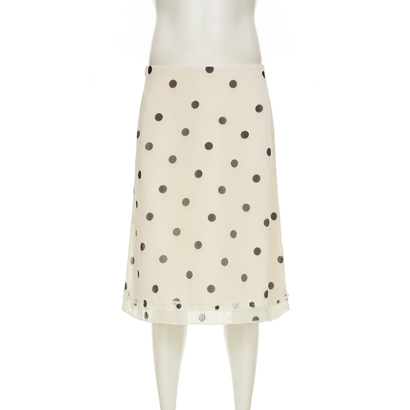 SUCHCUTE, falda de longitud media con estampado de puntos a la moda, faldas rectas con dobladillo fruncido elegante para mujer, trajes informales de oficina para verano para mujer