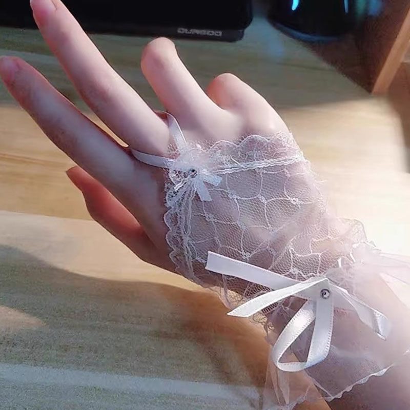 여자를위한 로리타 스타일 Fishnet 핑거리스 장갑 블랙 레이스 손목 커프 핸드 슬리브 펑크 짧은 장갑 신부 웨딩 메쉬 장갑