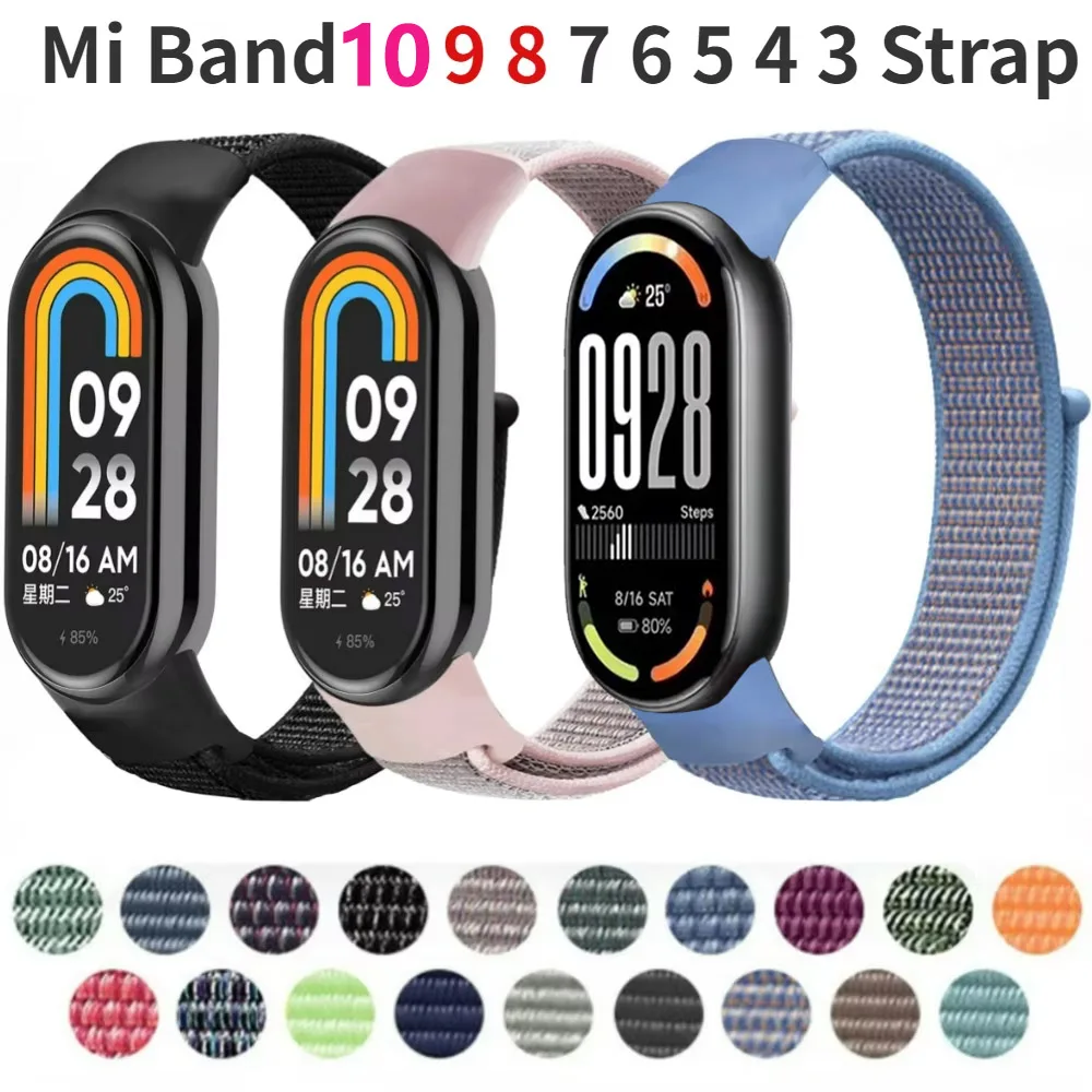 Nylon Loop Strap for Xiaomi Mi Band 10 9 8 7 6 5 4 Breathable wristband Smartwatch Bracelet sport pulsera watchband Miband 8 NFC