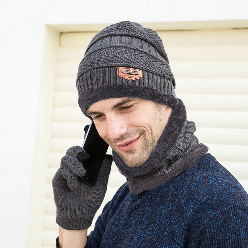 3 teile/satz Mode Gestrickte Hut Männer frauen Winter 2022 Hüte Mit Schals Und Touchscreen Handschuhe Dicke Warme Beanie hut Männer Kappen