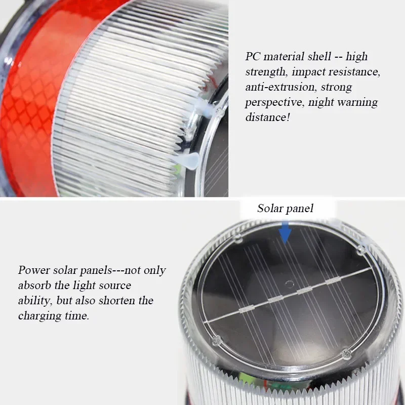 LED Strobe Signal Light PC Shell Waterproof And Dust-proof Solar Traffic Warning Lights Road Construction Cones Barricade Lamps