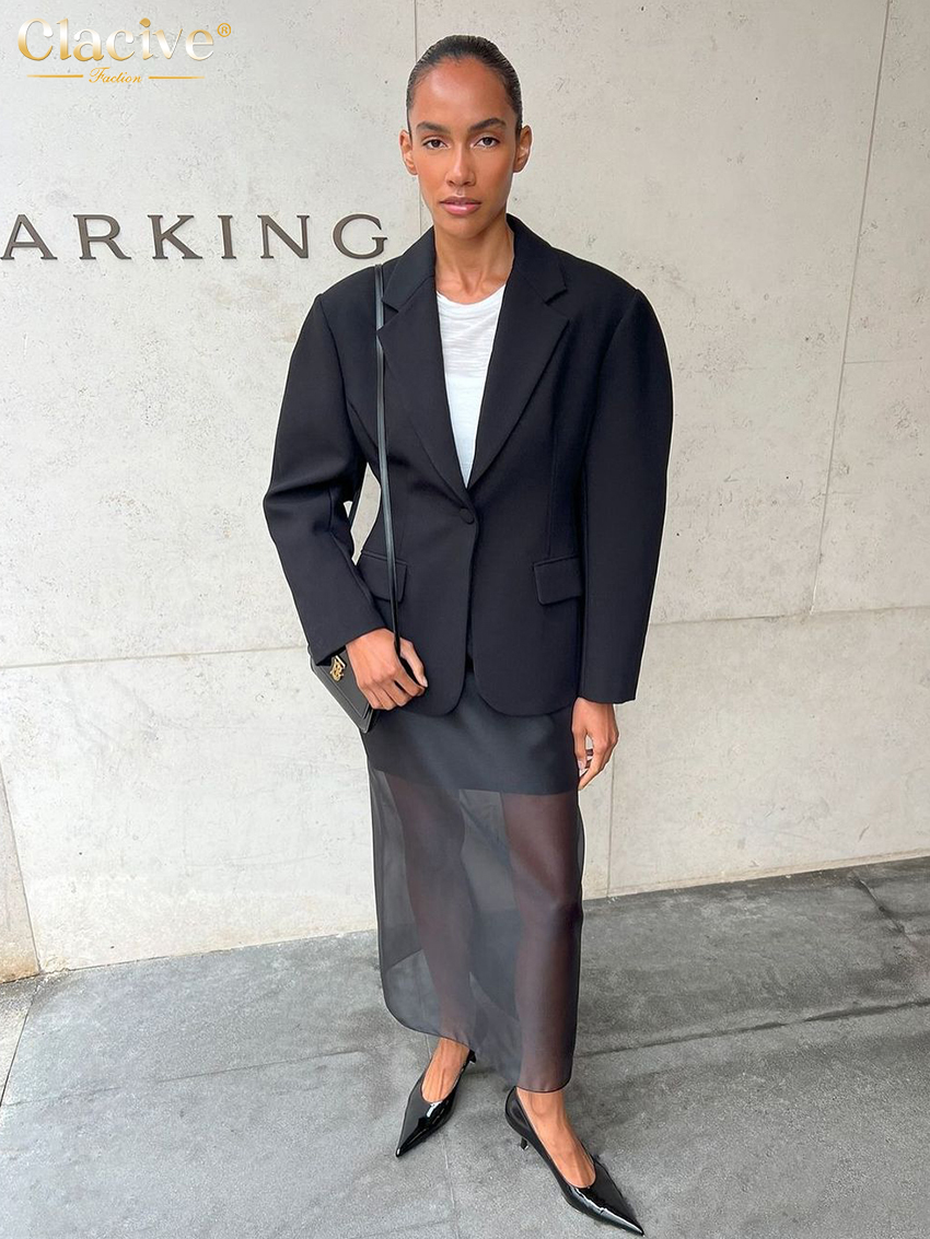Clacive Mode Losse Zwarte Vrouwen Rok Casual Hoge Taille Enkellange Rokken Elegante Klassieke Mesh Gesplitste Rok Vrouwelijke Kleding