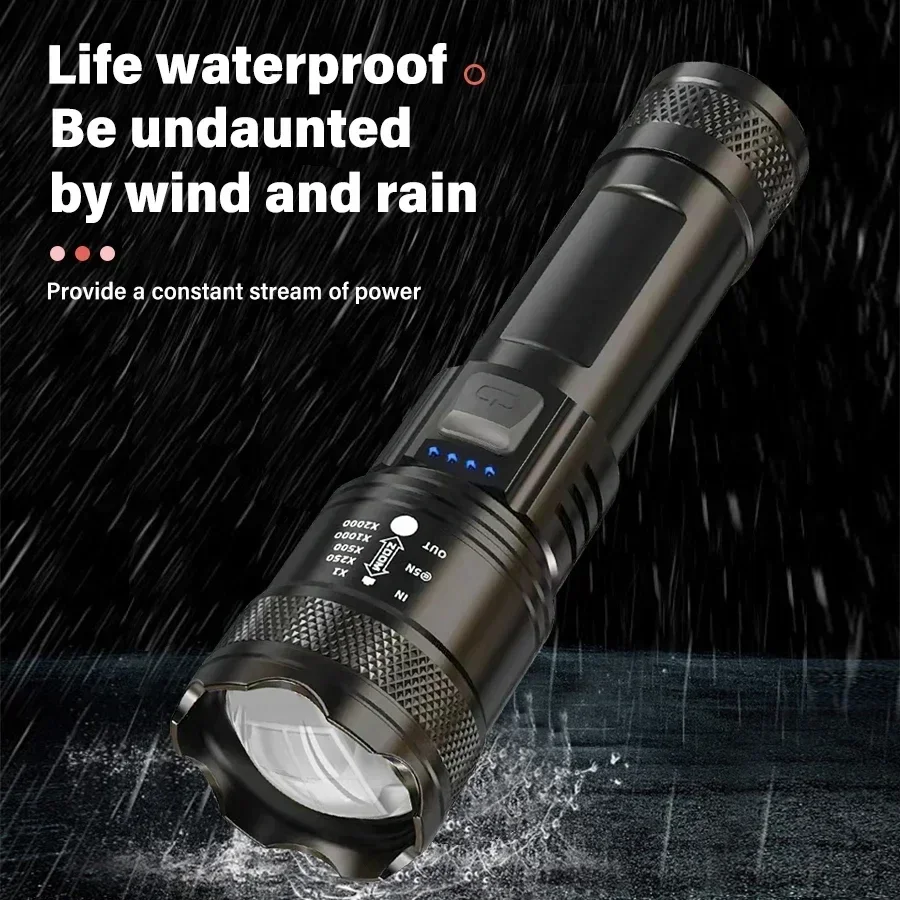 Linternas Led de alta potencia, antorcha táctica con luz de pantalla, carga USB, Camping, pesca, linterna con Zoom de emergencia
