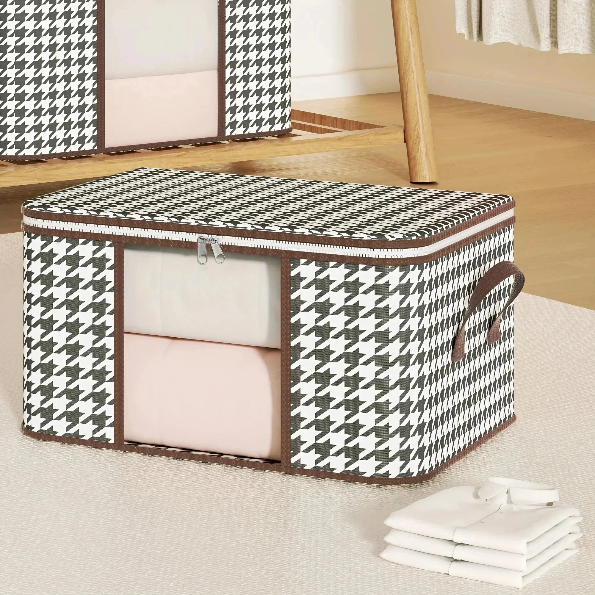 Scatola portaoggetti visibile di grande capacità organizzatore di vestiti per la casa portatile con maniglie contenitore pieghevole con cerniera trapuntata antipolvere
