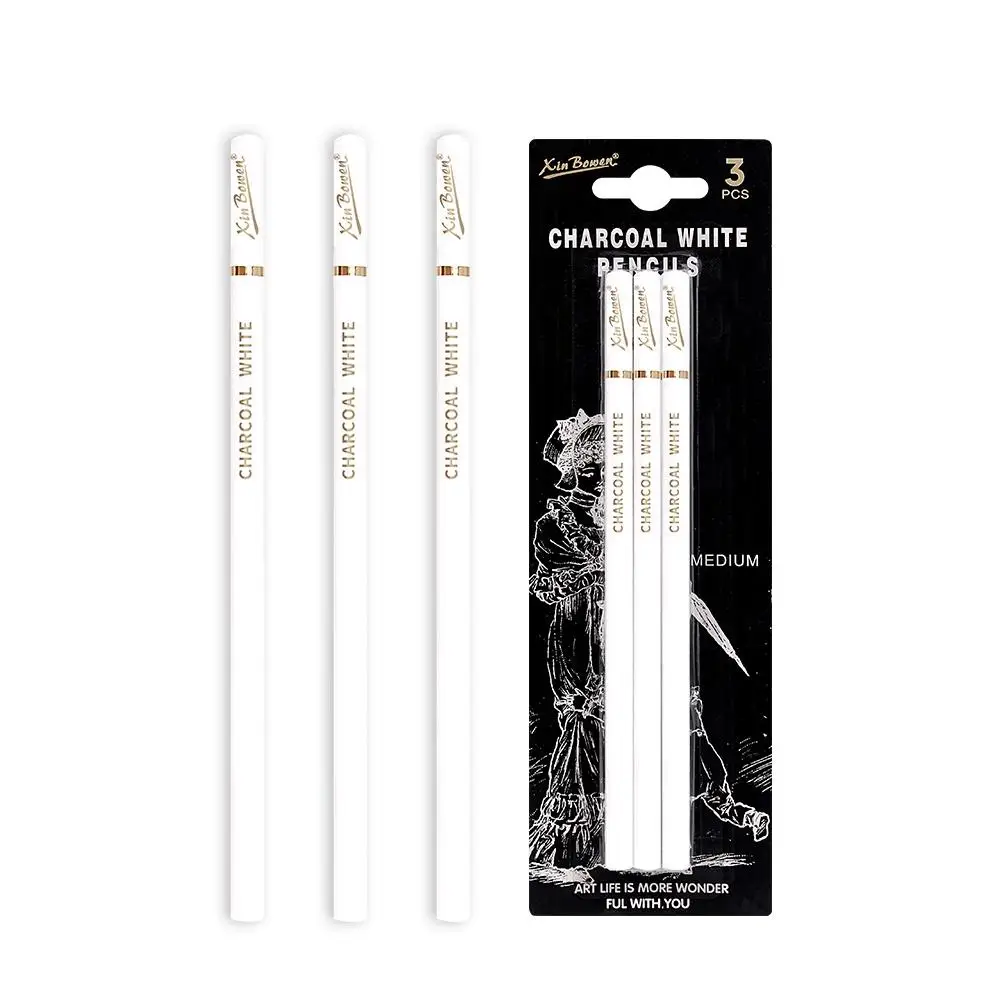 Lápices de carbón blancos profesionales, lápices blancos para resaltar bocetos, mezcla de sombreado, 3 uds.