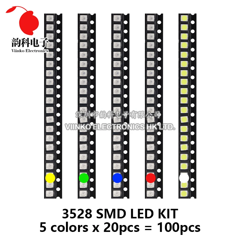 100Pcs = 5 Màu X 20 5050 5730 1210 1206 0805 0603 0402 SMD LED Diode Bộ Đỏ/Xanh Lá/Xanh Dương/Trắng/Vàng