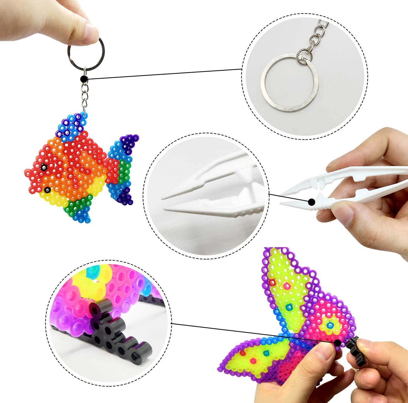 20 Stück 5 mm Sicherungsperlen, Tafeln, klare Perler, Hama-Perlen, Stecktafeln, Pinzette, Hängeseile, Schlüsselanhänger, kleine Reifen für Kinder, DIY-Bastelperlen