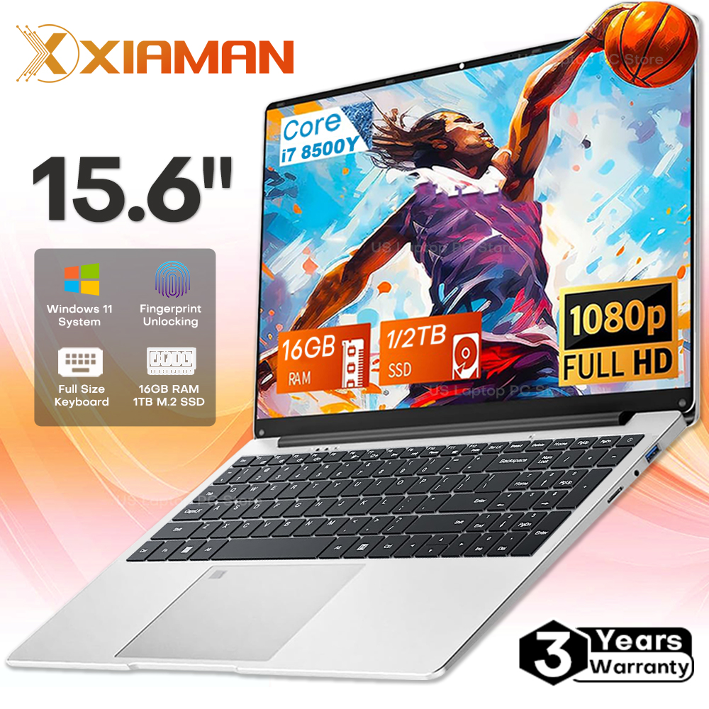 15.6" Computer Laptop intel Core i7-8500Y 16GB RAM 1TB SSD Windows 11 Fingerprint Office Laptops Notebook Computer Portable PC