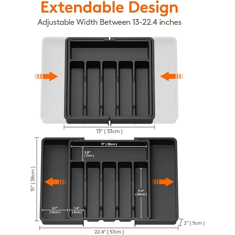 Organizador de cajón de cubiertos expandible, juego de bandeja de utensilios de cocina ajustable, divisor de almacenamiento de cubiertos con compartimento
