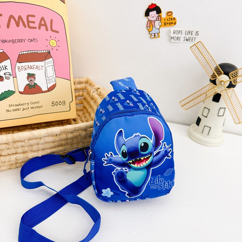 디즈니 만화 스티치 어린이 가슴 가방 패션 Crossbody 가방 귀여운 허리 보관 주머니 지퍼 동전 지갑 어린이 선물